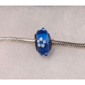 NEW Pandora Clear Blue Murano Glass Beads w/White & Blue Flowers